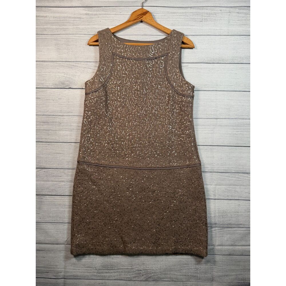 LOFT Women's Size 12 Taupe Brown Sequin Sleeveless Sheath Dress 4351